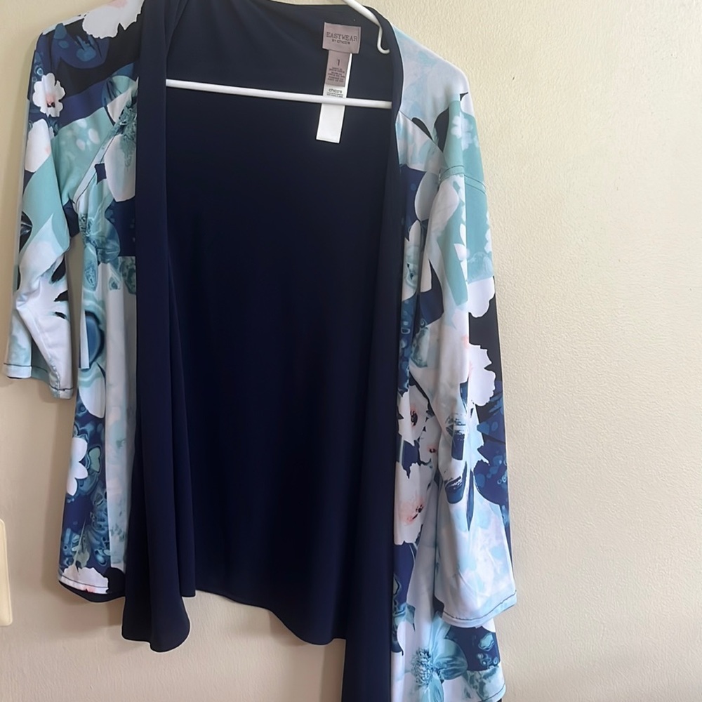 Chicos easy wear Floral Reversible Jacket 3/4 sleeve size 1 cardigan small open